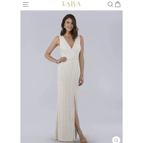 New Lara Off White Beaded Faux-Wrap V-Neck Bridal Gown Size 6 - Picture 3 of 6